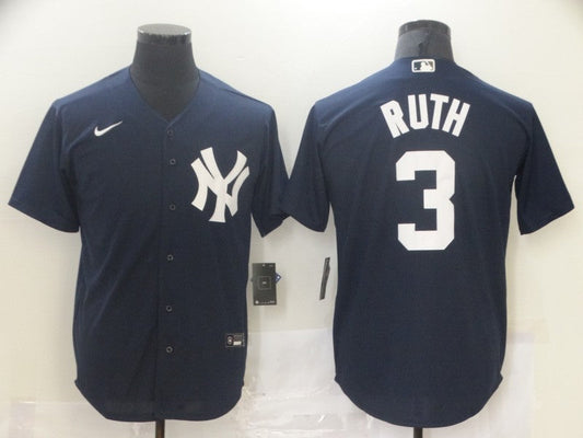 Men's New York Yankees Babe Ruth #3 Navy Replica Baseball Jersey1