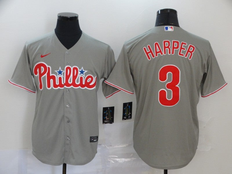 Men's Philadelphia Phillies #3 Bryce Harper  Jersey1 Gray