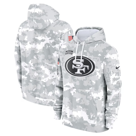 Men's San Francisco 49ers Arctic Camo 2024 Salute to Service Club Fleece Pullover Hoodie1