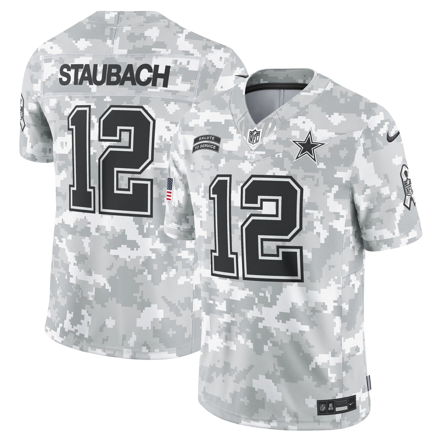 Roger Staubach Dallas Cowboys Nike 2024 Salute to Service Retired   Limited Jersey - Arctic Camo