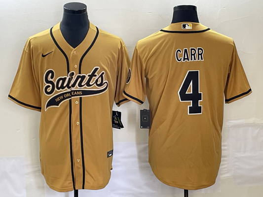 Men's New Orleans Saints Derek Carr #4 Yellow Game Jersey1 Joint Edition