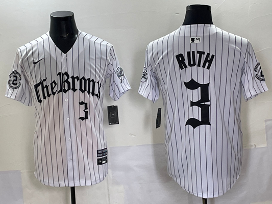 Men's New York Yankees Babe Ruth #3 White Alternate Game Jersey