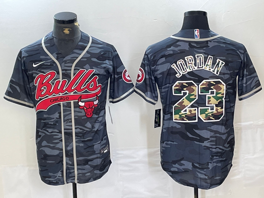 Men's Chicago Bulls Michael Jordan #23 Gray Camouflage Player Jersey