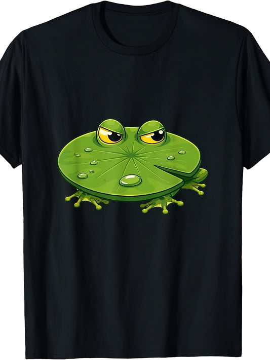 Angry Frog on Lily Pad Funny Amphibian Cartoon T-Shirt