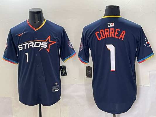 Men's Houston Astros Carlos Correa #1 Navy 2025 City Connect Limited Player Jersey