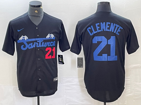Men's Santurce Crabbers Roberto Clemente #21 Black Puerto Rico Baseball Jersey1