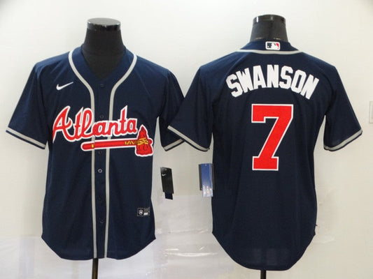 Men's Atlanta Braves Dansby Swanson #7 Navy Replica Player Jersey1
