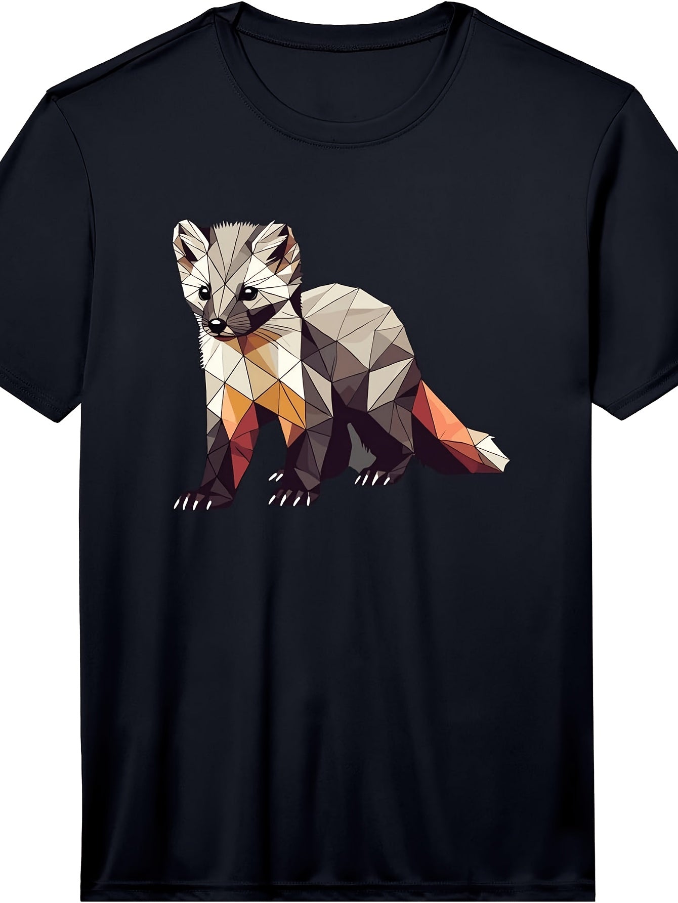 Men's & Women's Low Poly Ferret Animal Graphic T-Shirt - Retro Minimalist Ferret Art, Round Neck Casual Tee Suitable for - Wear, Machine Washable Low-Poly for Daily Outfits & Themed Events