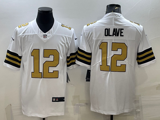 Men's New Orleans Saints Chris Olave #12 White Player Game Jersey1
