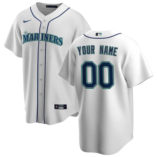 Men's Seattle Mariners White Home Replica Custom Jersey1