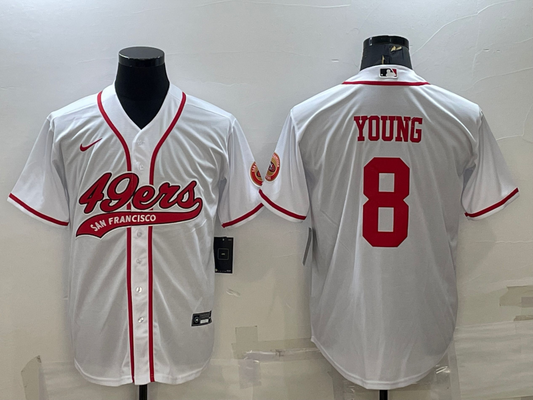 Men's San Francisco 49ers Steve Young #8 White Game Jersey1 Joint Edition