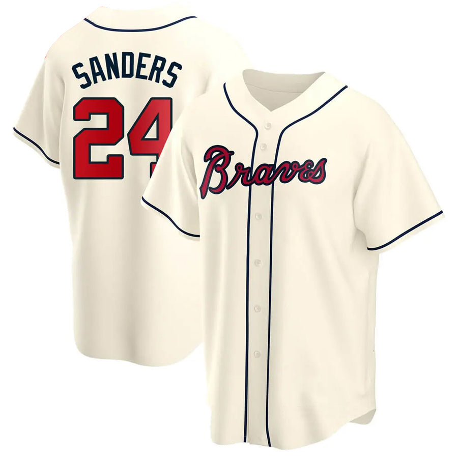 A.Braves #24 Deion Sanders Player Cream Replica Game Baseball Jerseys