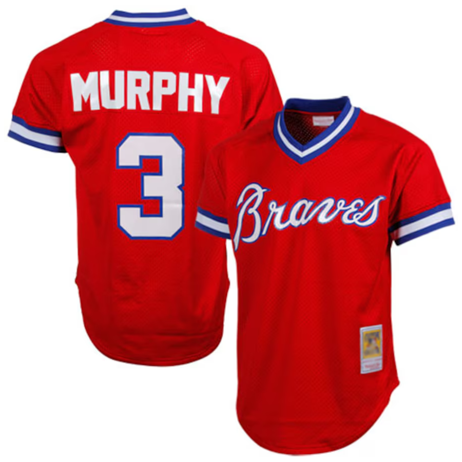A.Braves #3 Dale Murphy Player  Red 1980 Authentic Cooperstown Collection Mesh Batting Baseball Jerseys
