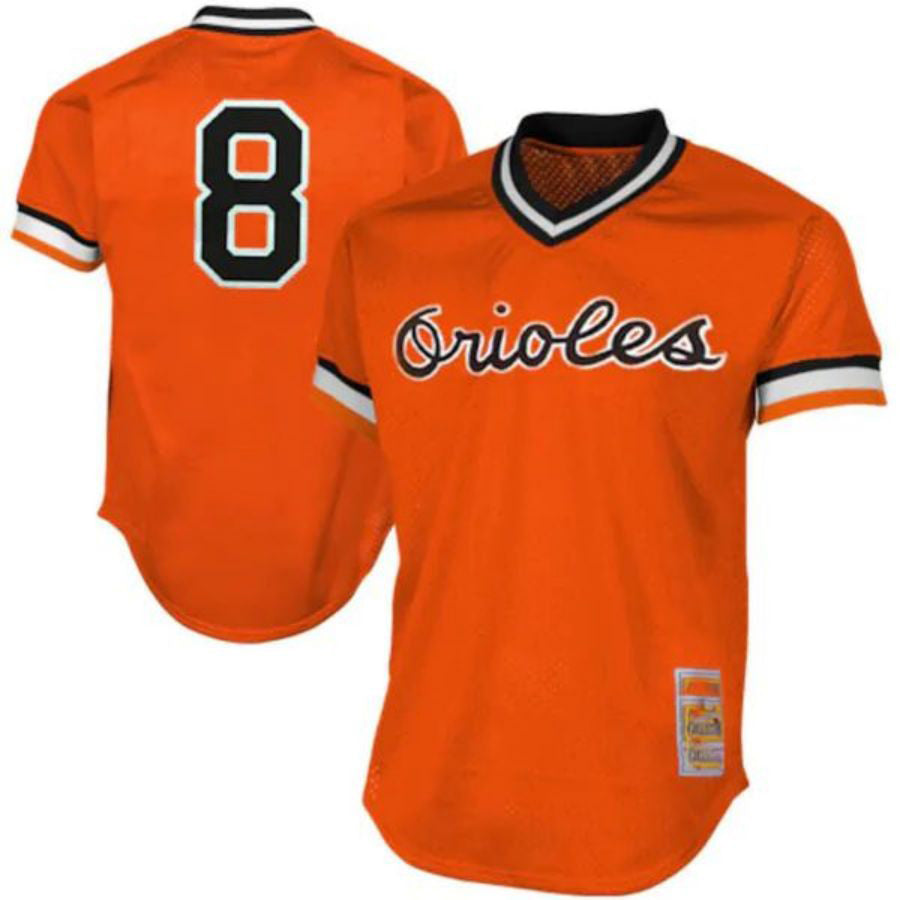 B.Orioles #8 Cal Ripken Jr Player  Orange 1988 Authentic Cooperstown Collection Mesh Batting Practice Jersey Baseball Jerseys