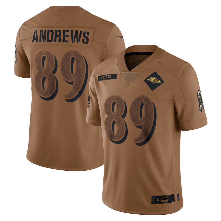 B.Ravens #89 Mark Andrews Player Brown Salute To Service Limited Football Jerseys