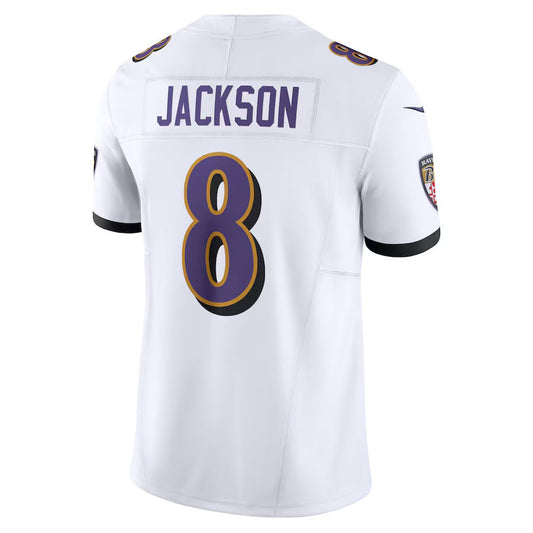 B.Ravens #8 Lamar Jackson Player White Vapor F.U.S.E. Limited Football Jerseys