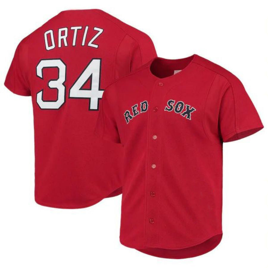 B.Red Sox #34 David Ortiz  Red Cooperstown Collection Mesh Batting Practice Player Baseball Jerseys