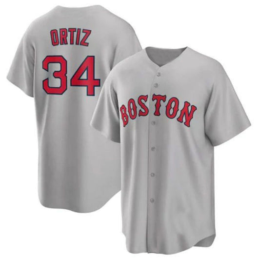 #34 David Ortiz Player B.Red Sox Gray Baseball Jerseys