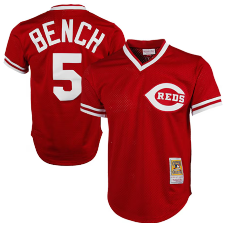 C.Reds #5 Johnny Bench Player  Red 1983  Cooperstown Collection Mesh Batting Practice Baseball Jerseys