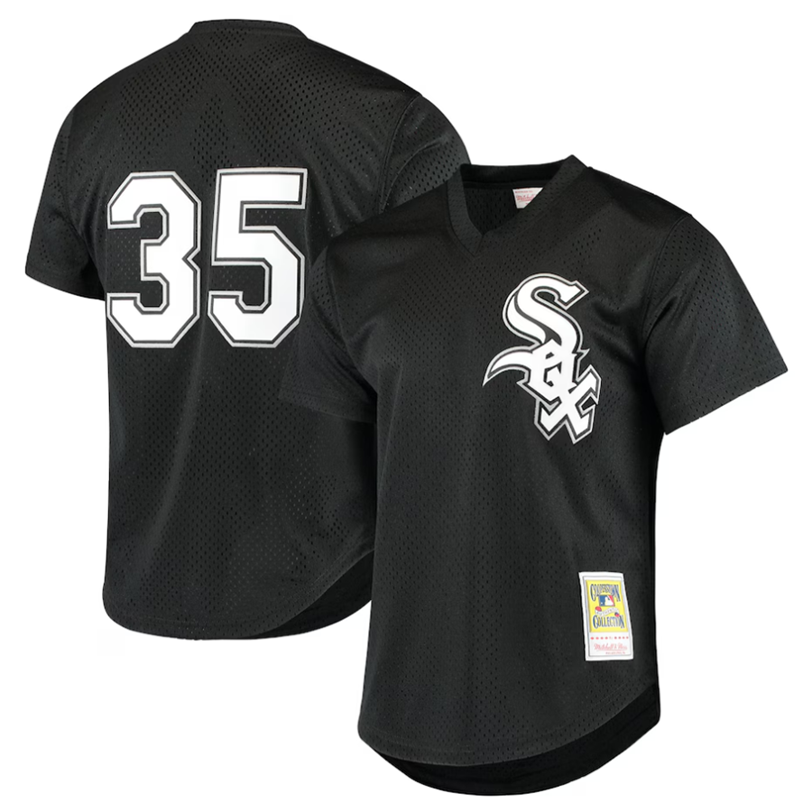 C.White Sox #35 Frank Thomas Player  Black Cooperstown Mesh Batting Practice Baseball Jerseys