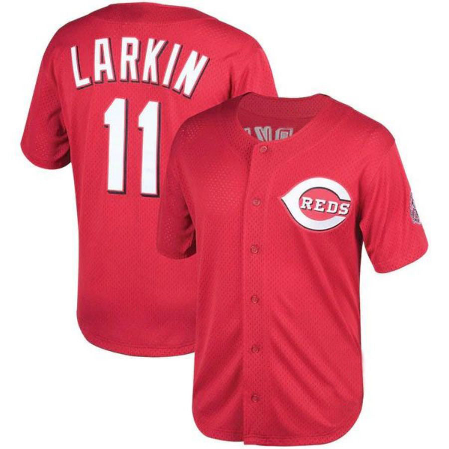 C.Reds #11 Barry Larkin Player  Red Throwback Cooperstown Mesh Batting Practice Baseball Jerseys