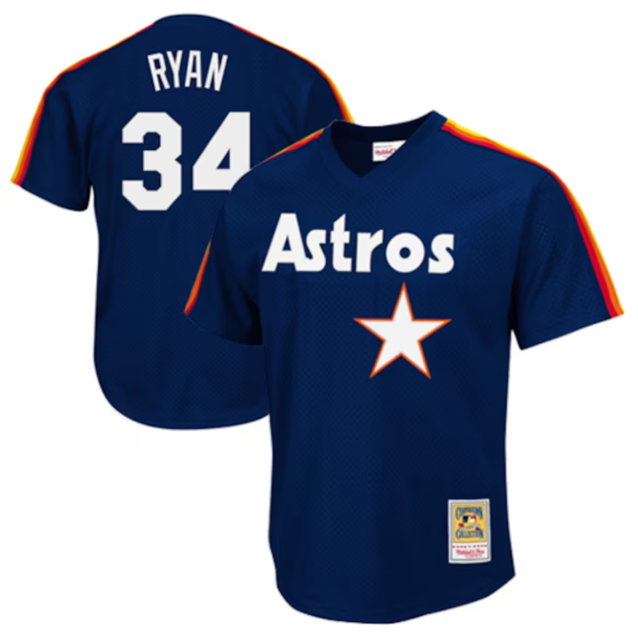 H.Astros #34 Nolan Ryan Player  Navy 1988 Authentic Cooperstown Collection Mesh Batting Practice Baseball Jerseys