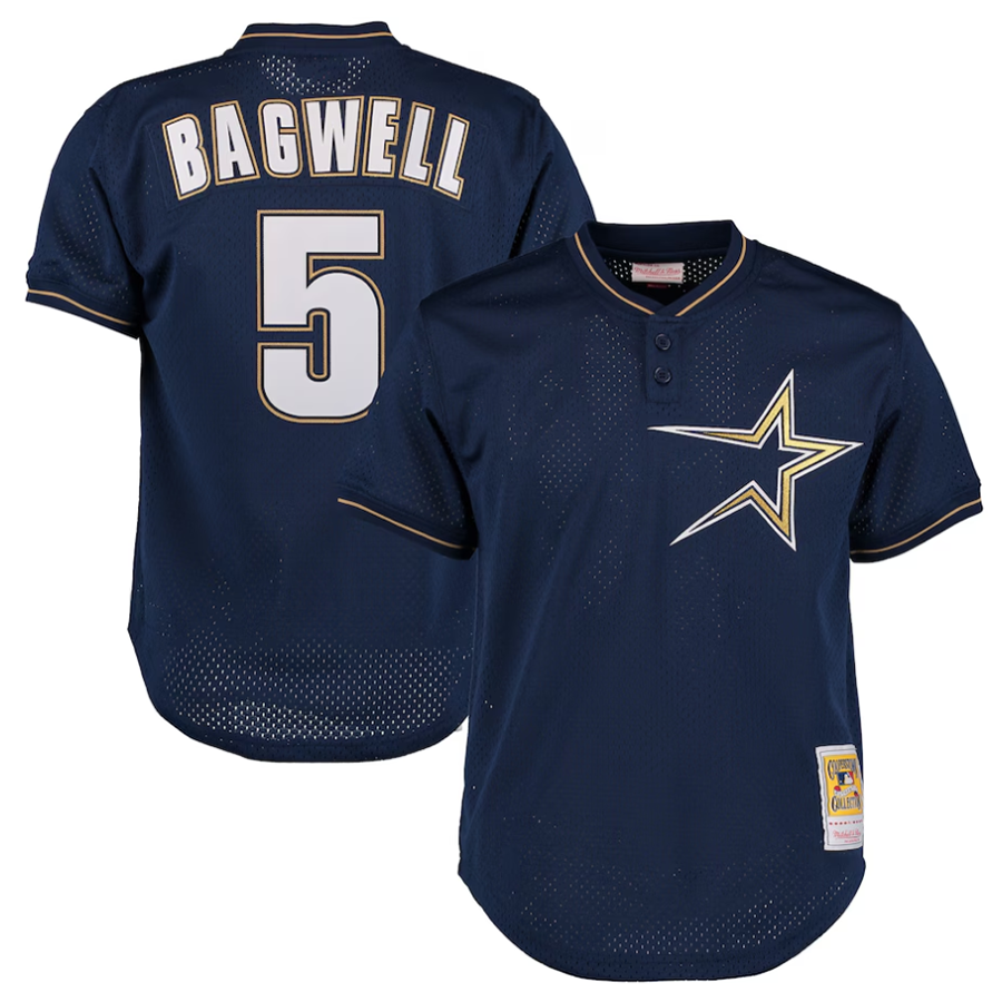 H.Astros #5 Jeff Bagwell Player  Navy Cooperstown 1997 Mesh Batting Practice Baseball Jerseys