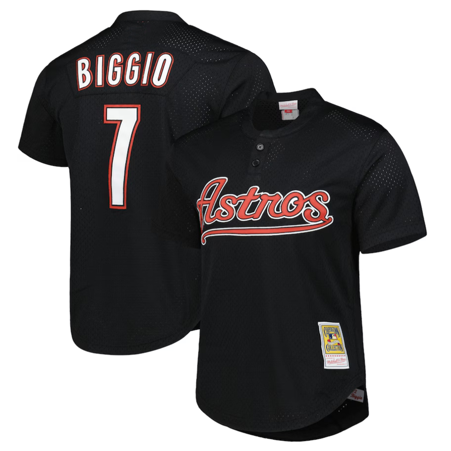 H.Astros #7 Craig Biggio Player  Black Cooperstown Collection Mesh Batting Practice Baseball Jerseys