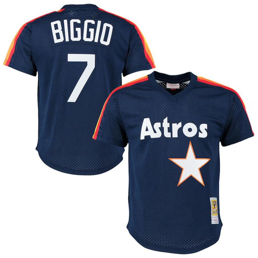 H.Astros #7 Craig Biggio Player  Navy Cooperstown Mesh Baseball Jerseys