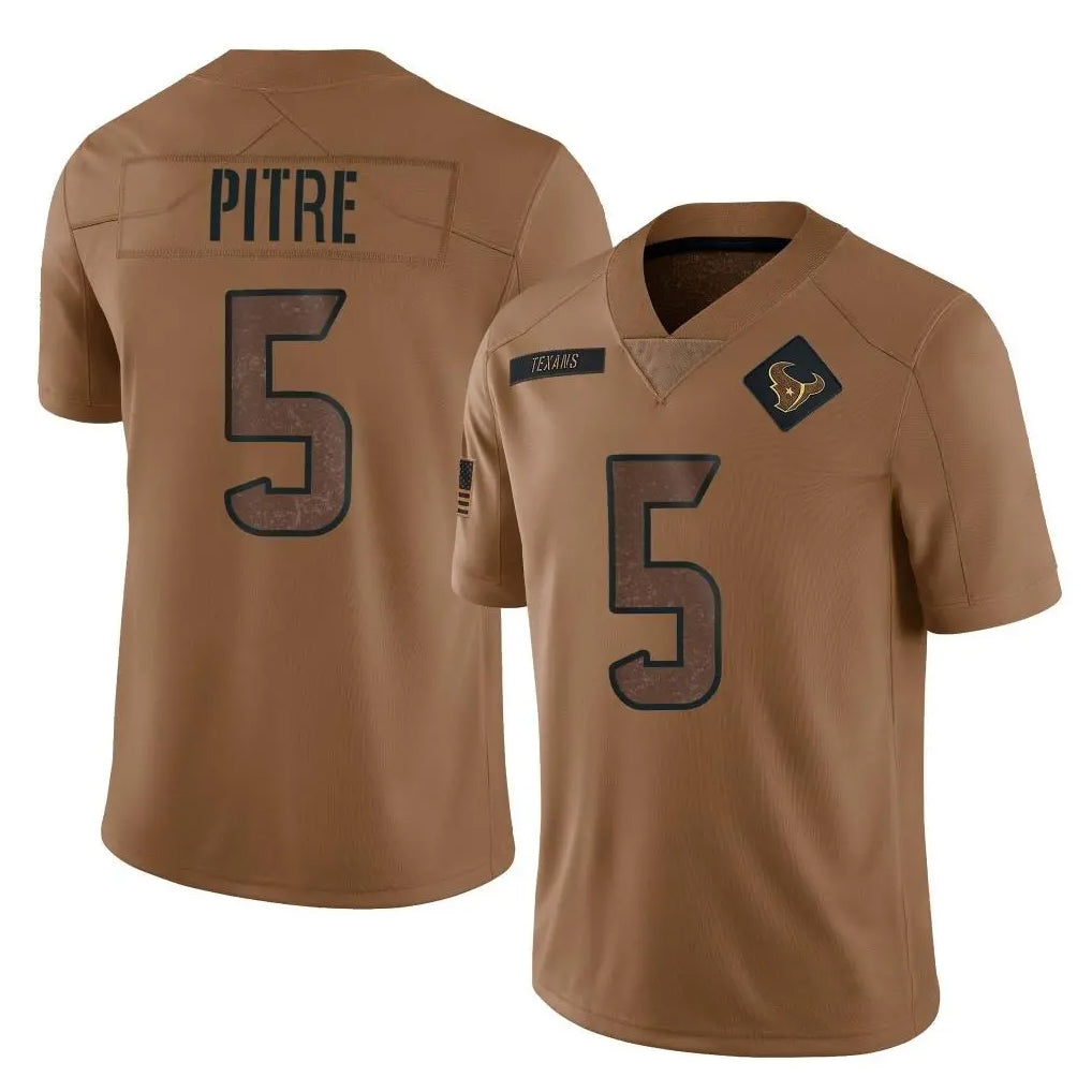 H.Texans #5 Jalen Pitre Player Brown Salute To Service Limited Football Jerseys