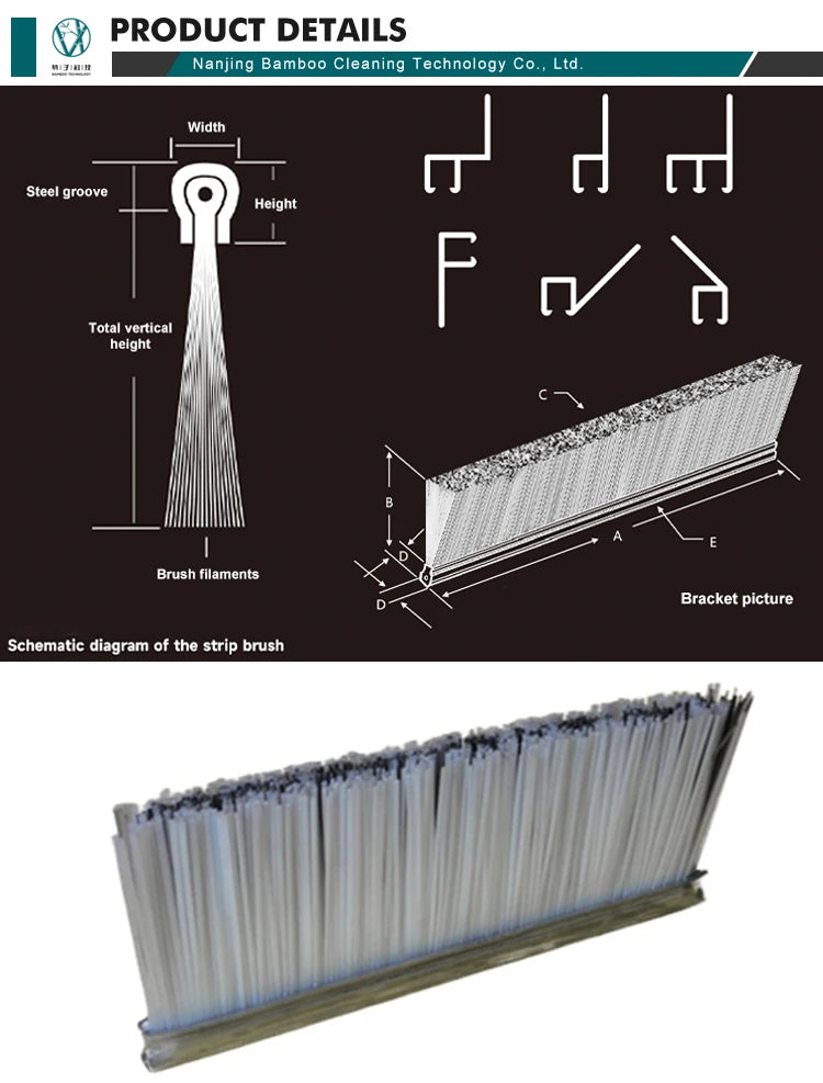 Customized Dust-proof Wire Nylon Abrasive Bristle Dusting Strip Industrial Brushes