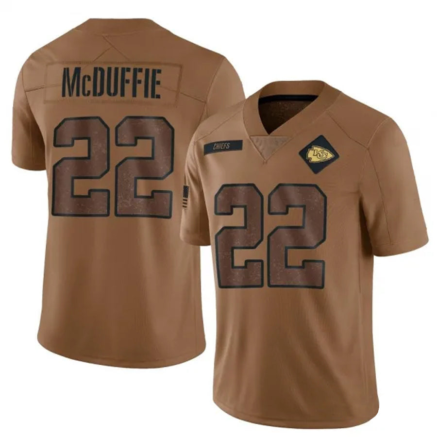 KC.Chiefs #22 Trent McDuffie Player Brown Salute To Service Limited Football Jerseys