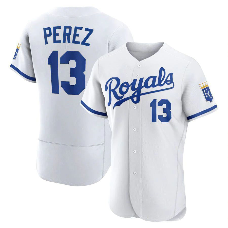 KC.Royals #13 Salvador P����|rez Player White Home Elite Baseball Jerseys