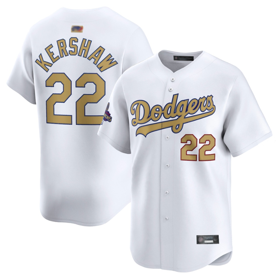 LA.Dodgers #22 Clayton Kershaw Player White Gold Home Limited Baseball Jerseys