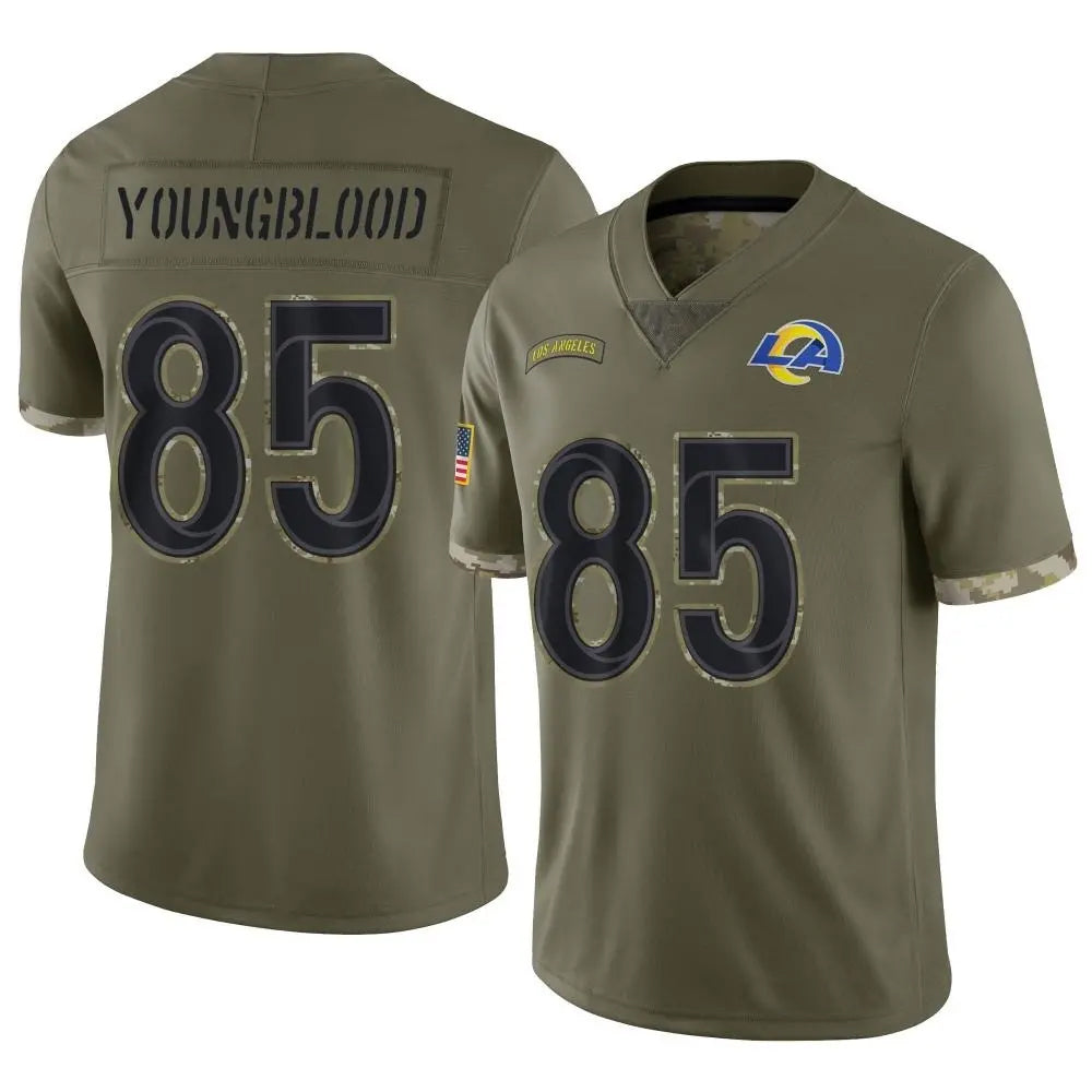 LA.Rams #85 Jack Youngblood Player Salute To Service Olive Football Jerseys