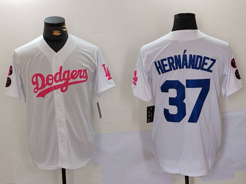 LA.Dodgers #37 Teoscar Hern��������ndez Player Game Jersey White Stitched Baseball Jerseys