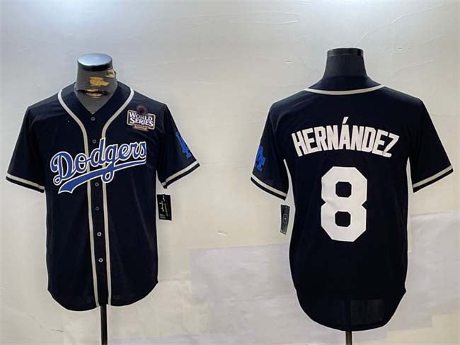 LA.Dodgers #8 Enrique Hern��������ndez Player Black Cool Base Stitched Baseball Jerseys