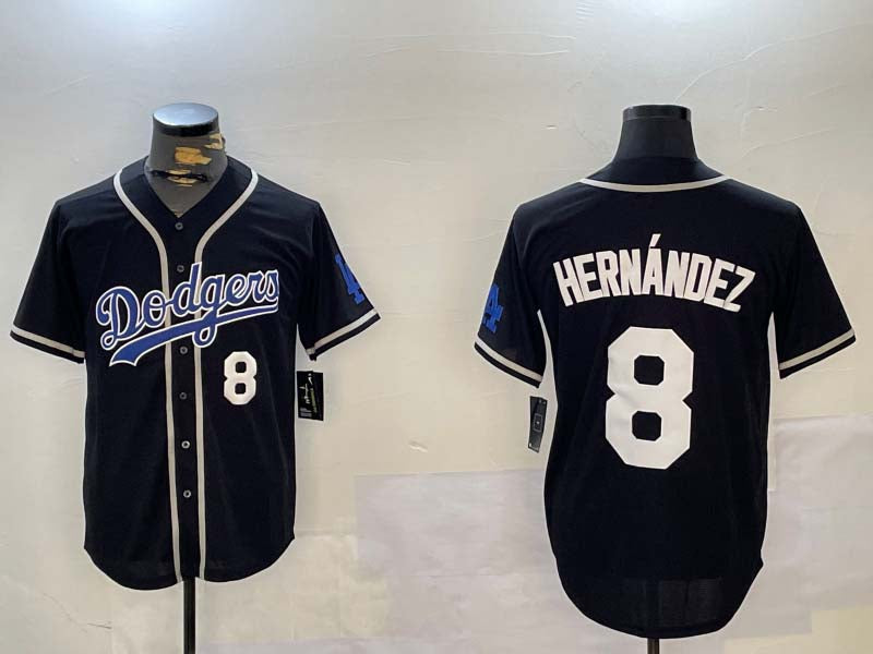 LA.Dodgers #8 Enrique Hern��������ndez Black Cool Base Stitched Baseball Jerseys Player Game Jersey