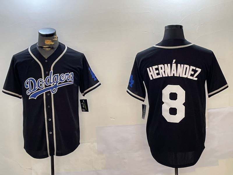 LA.Dodgers #8 Enrique Hern��������ndez Black Player Cool Base Stitched Baseball Jerseys