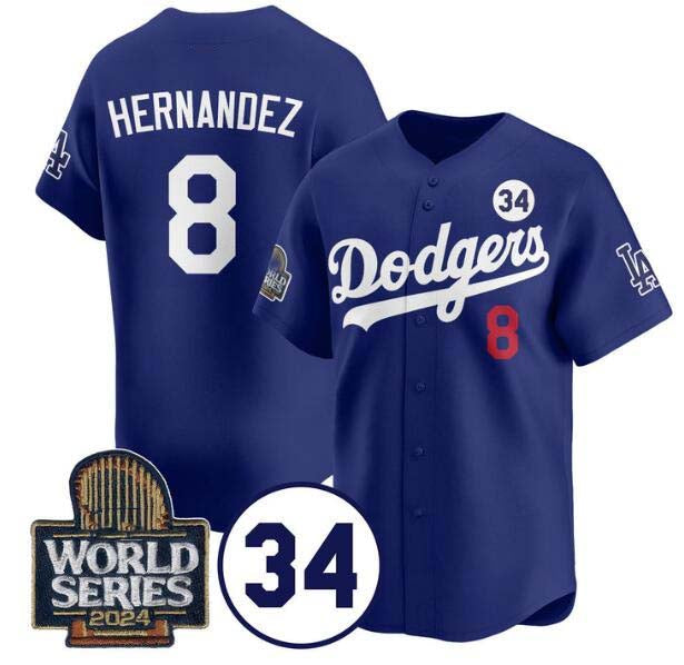 LA.Dodgers #8 Enrique Hern��������ndez Player Royal With No. 34 Patch Limited Stitched Baseball Jerseys