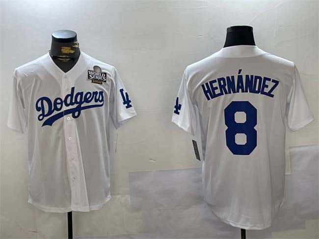 LA.Dodgers #8 Enrique Hern��������ndez Player White Cool Base Stitched Baseball Jerseys