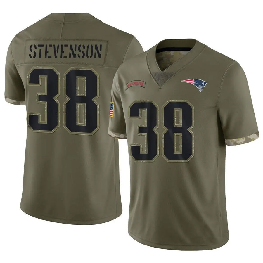 NE.Patriots #38 Rhamondre Stevenson Player Olive Salute To Service Limited Foothball Jerseys