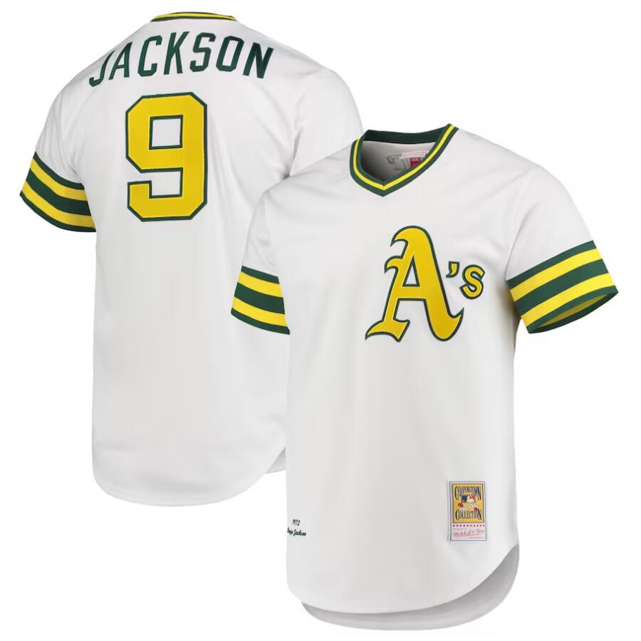 Athletics #9 Reggie Jackson Player  White 1972 Cooperstown Collection Authentic Baseball Jerseys