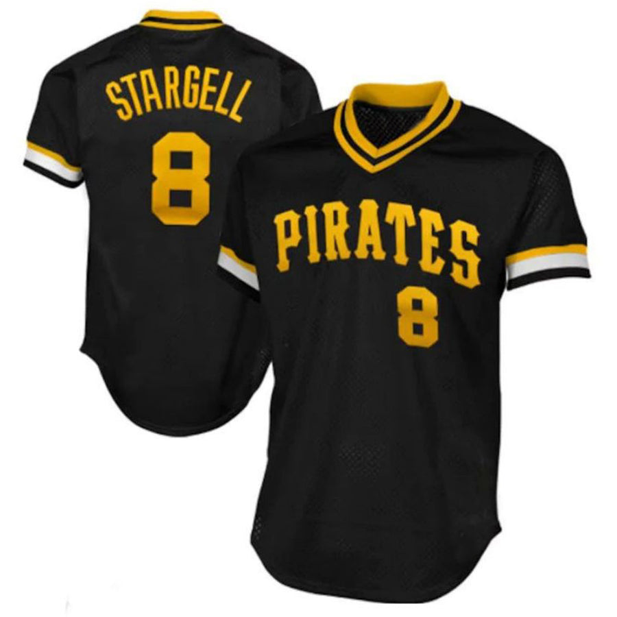 P.Pirates #8 Willie Stargell Player  1982 Authentic Cooperstown Collection Mesh Batting Practice Black Baseball Jerseys