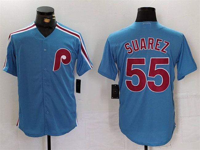 P.Phillies #55 Ranger Su��������rez Player Game Jersey Blue Cool Base Stitched Baseball Jerseys