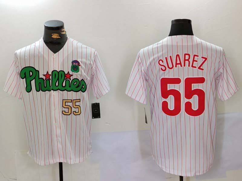 P.Phillies #55 Ranger Su��������rez Player White Green Cool Base Stitched Baseball Jerseys