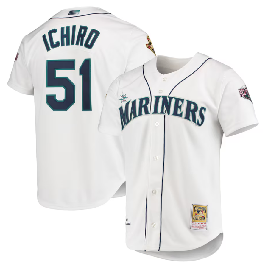 S.Mariners #51 Ichiro Suzuki Player  White 2001 All-Star Game Cooperstown Collection Baseball Jerseys