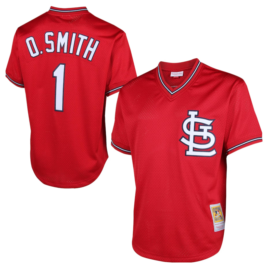 St.Louis Cardinals #1 Ozzie Smith Player  Red Cooperstown Mesh Batting Practice Baseball Jerseys
