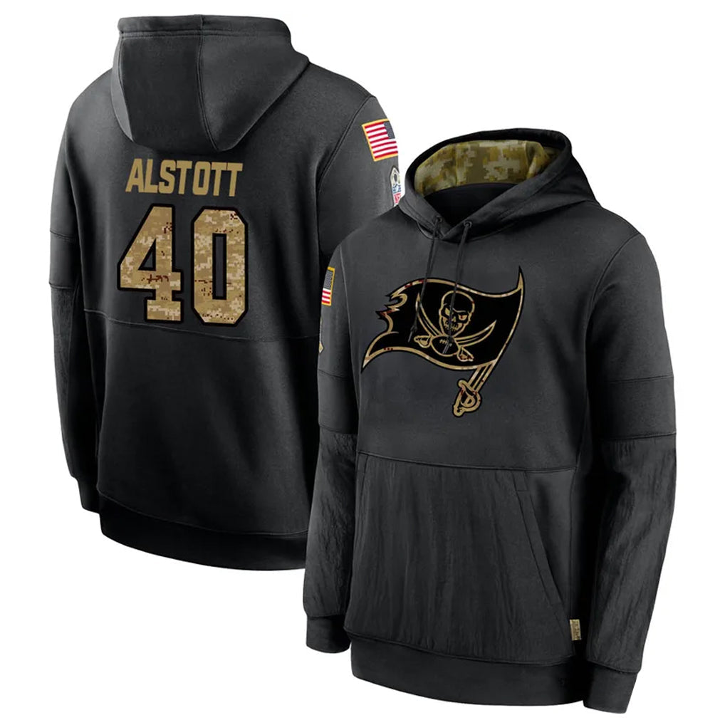 TB.Buccaneers #40 Mike Alstott Player Black Salute to Service Hoodies Football Jerseys