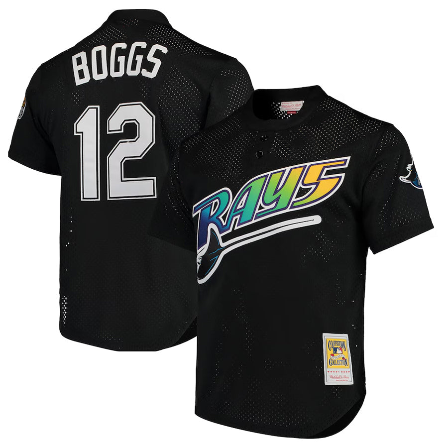 TB.Rays #12 Wade Boggs Player  Black Cooperstown Replica Baseball Jerseys